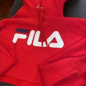 red cropped fila hoodie